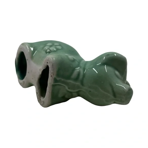 Antique Handmade Painted Ceramic Green Pig Farm Animal Figurine 3” - Picture 6 of 8